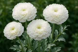 a white poppy with fully double flowers somniferum type