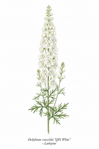 Delphinium consolida <br>LARKSPUR QIS WHITE