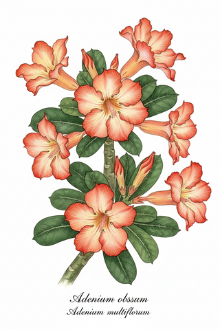 Adenium obesum <br>SHOWY DESERT ROSE, IMPALA LILY APRICOT, SALMON, YELLOW