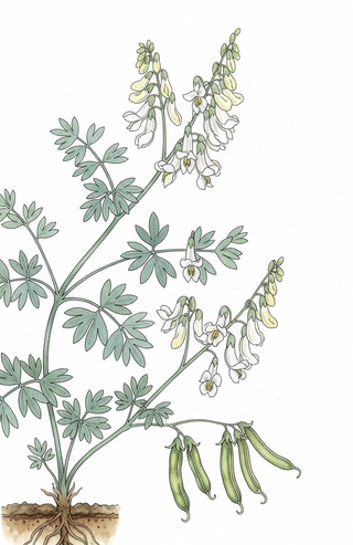 Corydalis sempervirens 'alba', Capnoides sempervirens <br>PALE CORYDALIS, ROCK HARLEQUIN