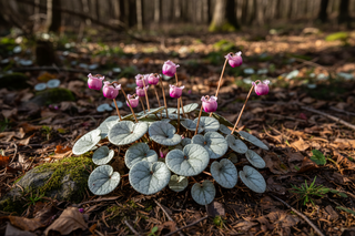 Cyclamen coum <br>SILVER LEAFED PINK CYCLAMEN