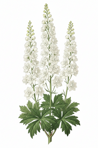 Delphinium elatum <br>DELPHINIUM MAGIC FOUNTAIN PURE WHITE