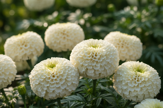kilimanjaro marigold with ball shaped cream-colored blooms