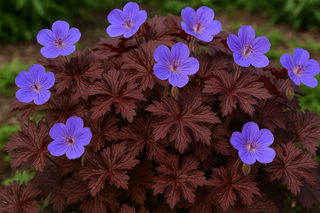perennial geranium burgundy foliage purple-blue flowers