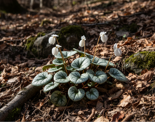 Cyclamen coum <br>SILVER LEAFED WHITE CYCLAMEN