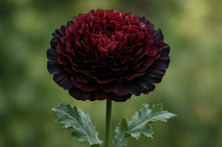 somniferum type double poppy with reddish black flowers that are peony style
